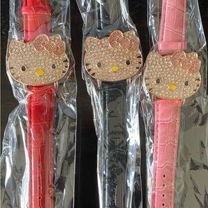 Kids Sparkle Cat Face Wristwatch - Pink, Red, Black